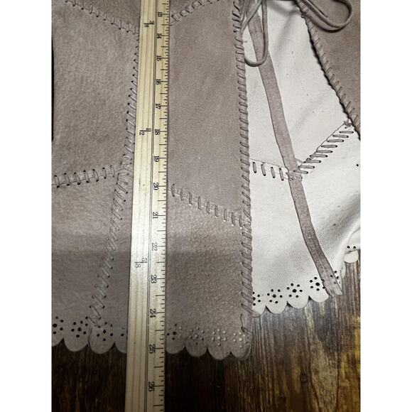 Bebe Jacket Womens Small Pink Genuine Leather Scallop Boho Y2K Tie Front 90s - Picture 11 of 16